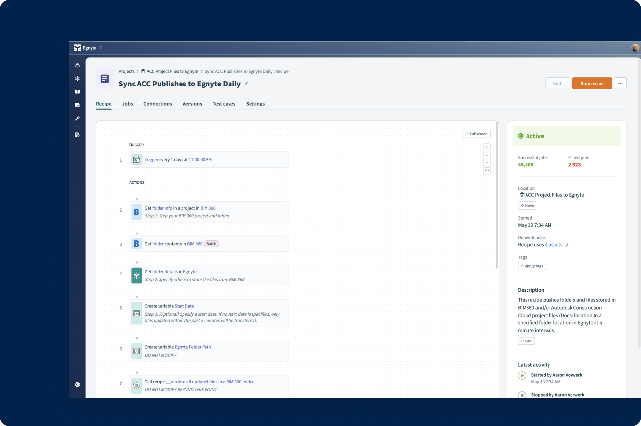 Automate multi-step, bidirectional workflows between ACC and Egnyte